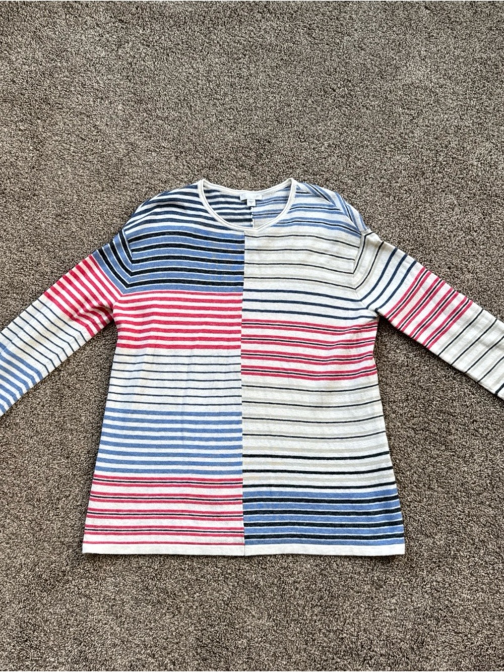 J.Jill Women’s Small Crewneck 3/4 Sleeve Striped Mixed-Color Knit Pullover Soft!